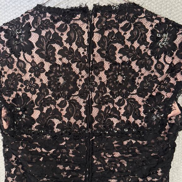 Tadashi Collection Womens 10 Lace Overlay Top Cap Sleeve Black Cocktail Glam - Picture 4 of 12